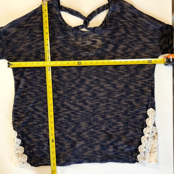Papermoon Plus Navy Long Sleeve Cross Back Top - Picture 3 of 7
